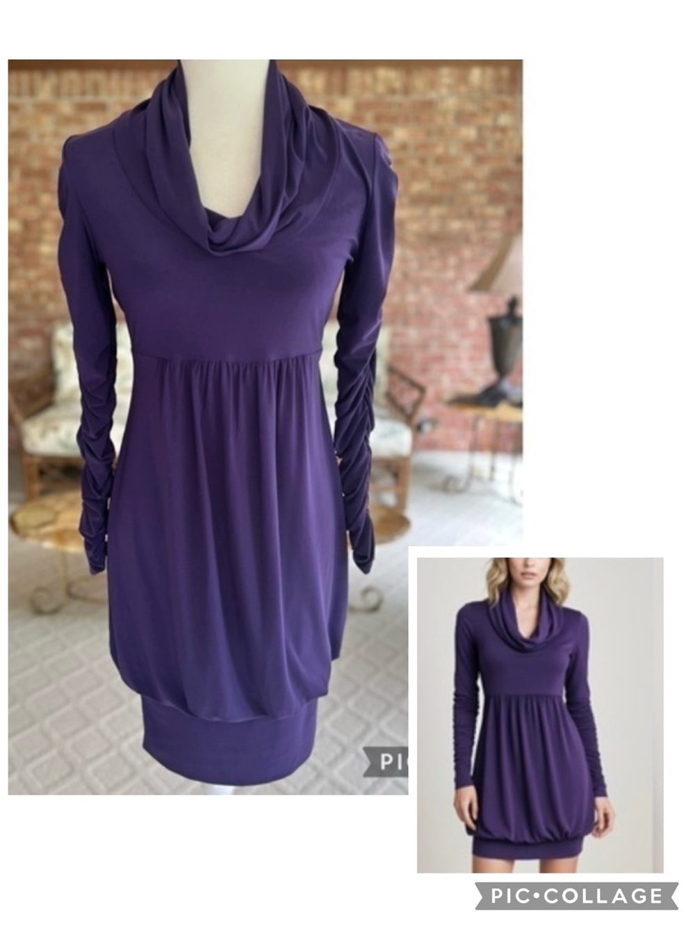 Frank Lyman Dress Purple Banded Bubble Ruched Cowl Neck Dress 4 Cocktail Chic